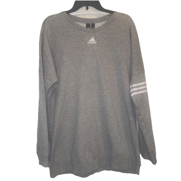 adidas Other - Adidas Men’s Gray Crew Neck Long Sleeve 3 Stripe Spell Out On Back Sweatshirt XL